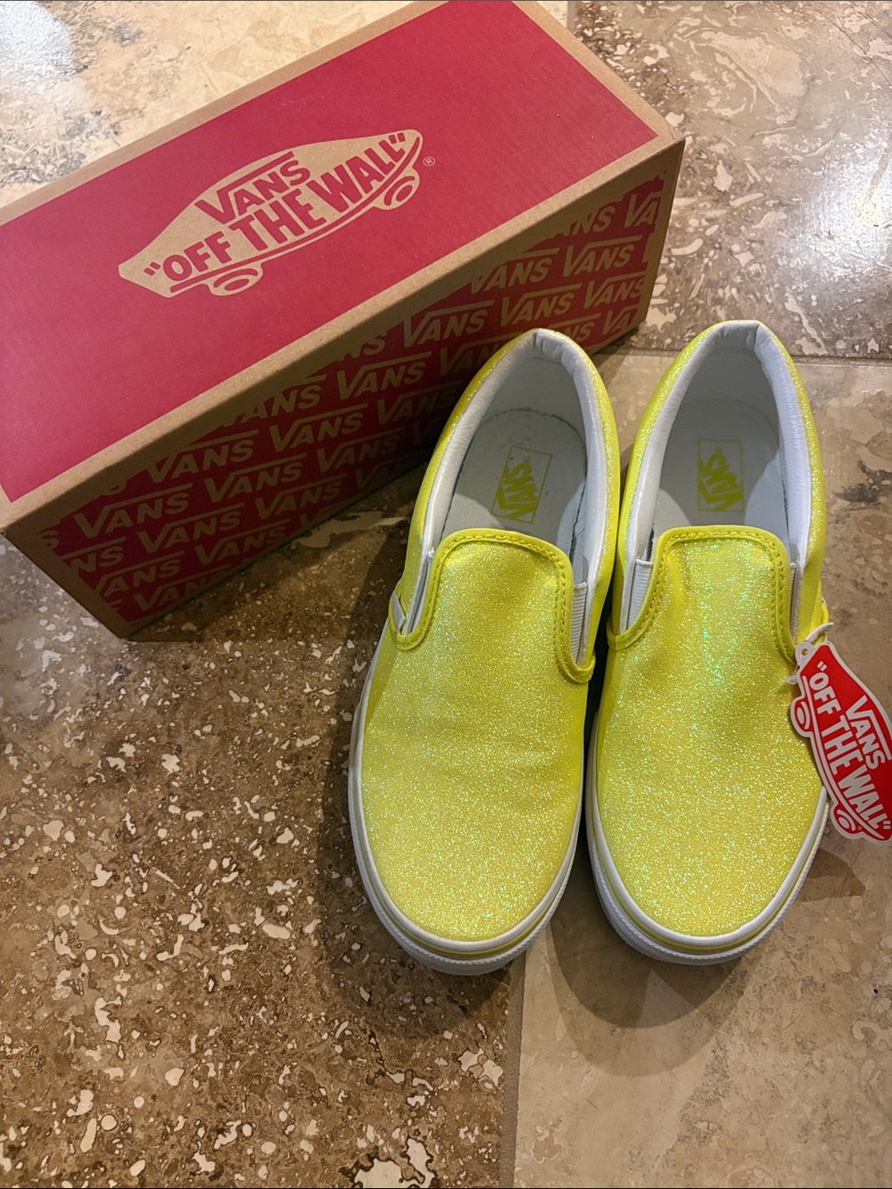 Vans Kids Slip-On Glitter Sneakers — Bright Yellow
